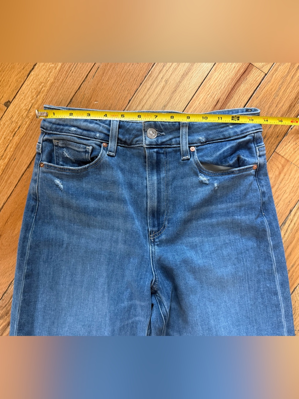 PAIGE Anessa Wide Leg Jeans Med Wash Womens Size 27 High Rise Stretch Distressed - Picture 14 of 15